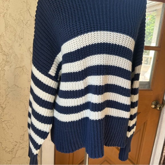 Madewell Striped Knit Navy and White Size XL Turtleneck Chunky Sweater - Picture 8 of 12